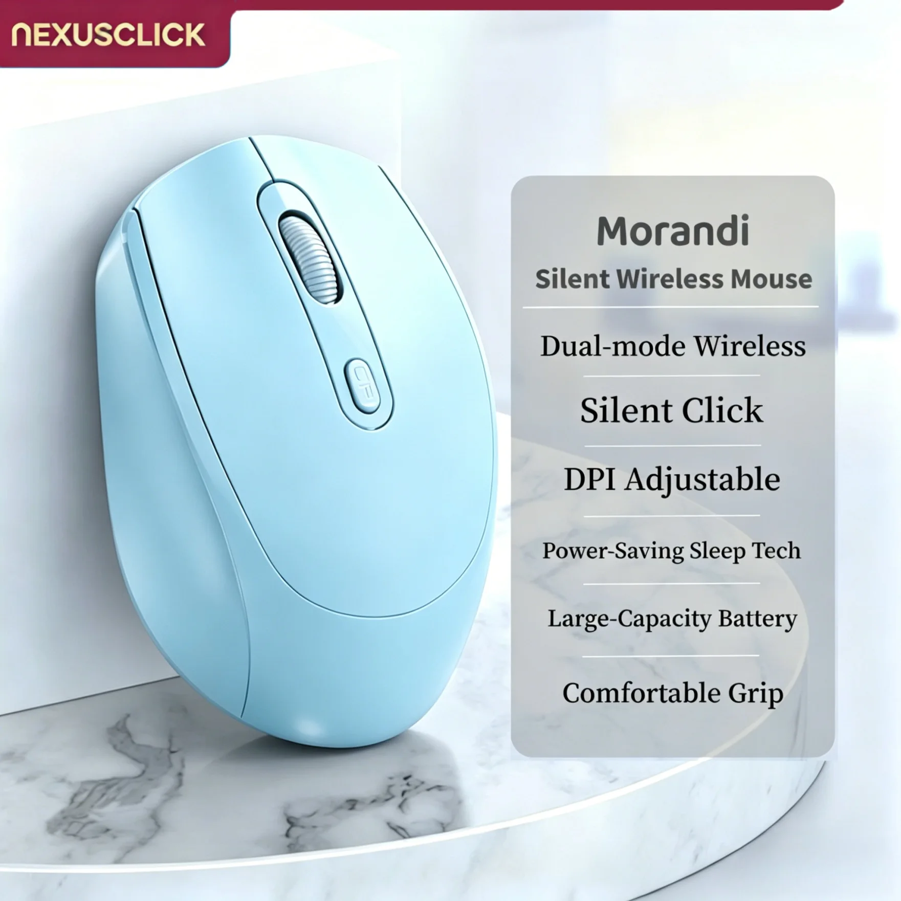 NexusClick Ergonomic Gaming Wireless Mouse, Dual Mode Bluetooth 2.4G Rechargeable Silent 3 DPI Mice for Laptop Windows MacOS