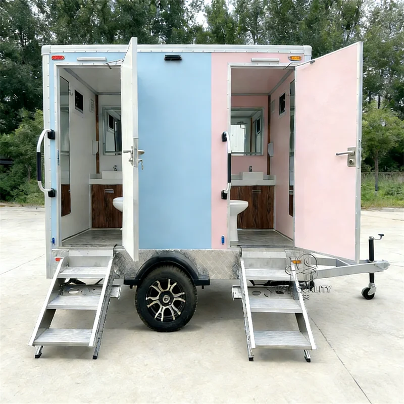 Custom-made Toilet Trailer Pink and Blue Color-blocked Restroom Trailer Outdoor Event Washroom Trailer
