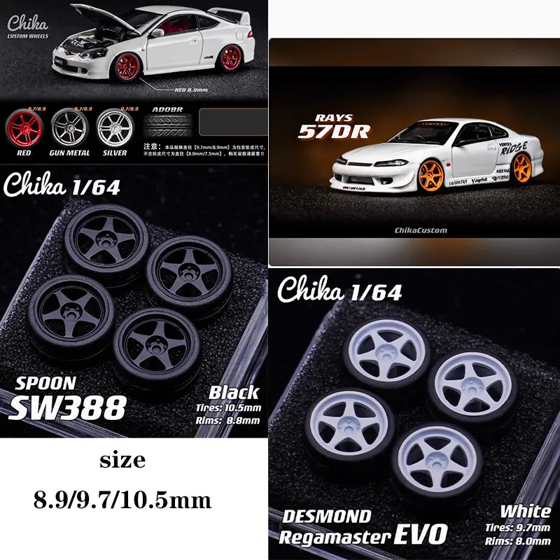 

Car Modified Wheel Hub 1/64 Chika Rays 57DR/RW006/EVO 8.9/9.7/10.5mm Cars Rubber Tires Resin Wheels Suitable for 1:64 Model Cars