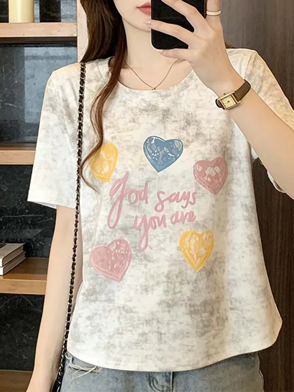 

plus Size Summer T-Shirt Women's Fashion Tie Dye Letter Print Short Sleeve Casual Top Young Looking Versatile plus Size MM