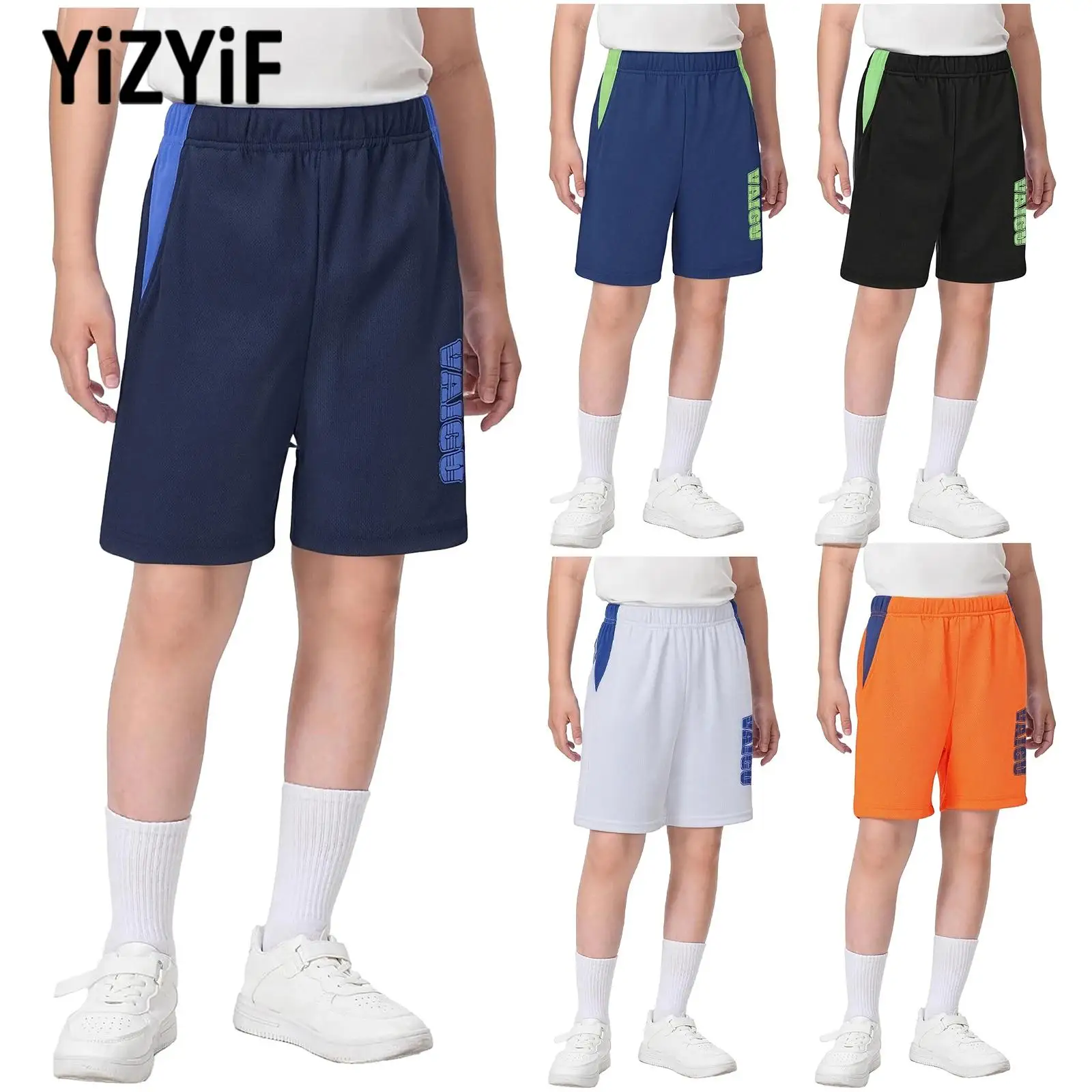 

Kids Soccer Basketball Shorts for Boys Stretchy Quick-Drying Shorts with Pockets for Casual Daily Running Cycling Sportswear