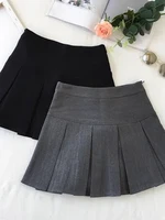 ZOKI Vintage Gray Pleated Skirt Women Kawaii High Waist Mini Skirts Korean Fashion School Uniform Harajuku Streetwear Spring 2