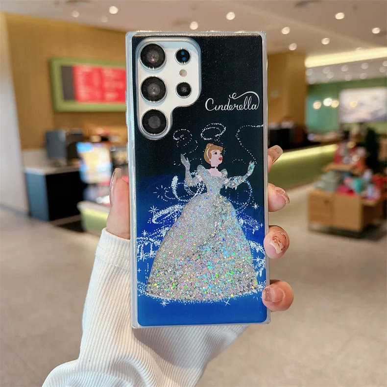 Cinderella Bling Glitter quicksand phone case for Samsung S22 S23 S24 Ultra  S20 S21 Plus Note 20 A72 cute cartoon cover - AliExpress 202192403