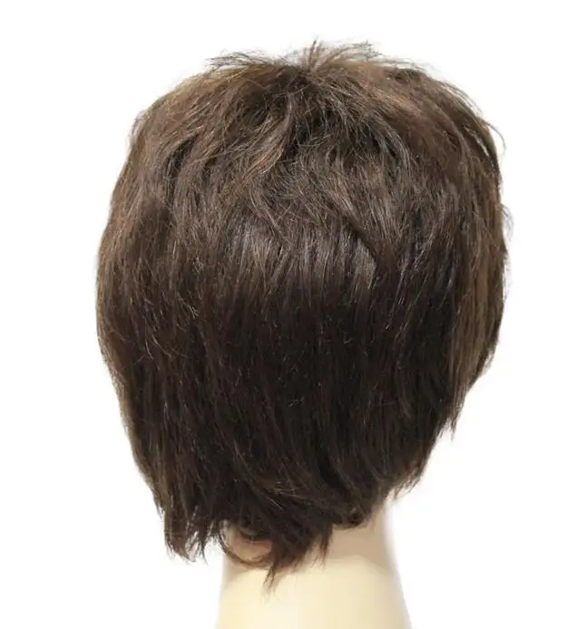 Wig rambut manusia lurus untuk wanita, Wig penuh pendek rambut manusia asli 100% panjang dagu coklat