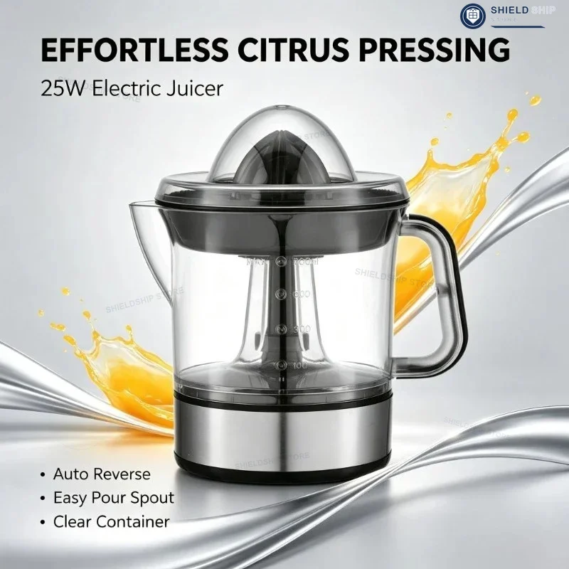 Spremiagrumi Elettrico da 25W con Base in Acciaio Inox, Avvio Automatico, Rotazione Bidirezionale, AC 220-240V, per Uso Domestico