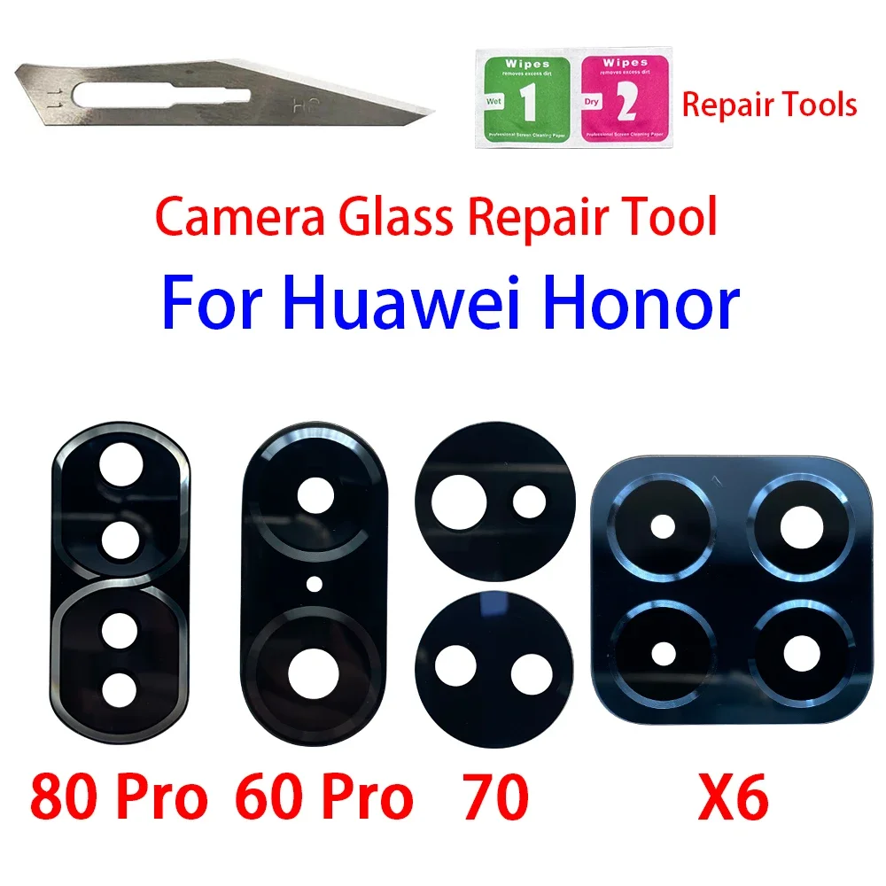 80Pcs，NEW Camera Glass Lens Back Rear Camera With Adhesive For Huawei Honor 60 70 Se 80 Pro 90 Lite X6 X6S X5 2023 X6A Plus