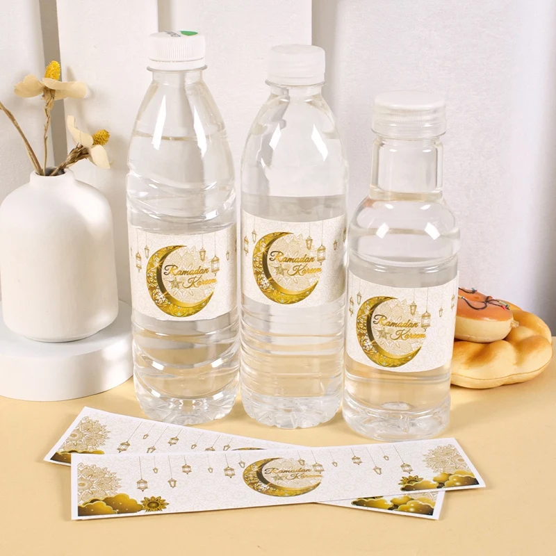 2025 Eid Mubarak Water Bottle Stickers Self-Adhesive Labels for 2025 Ramadan Decoration Muslim Islamic Eid Party Supplies