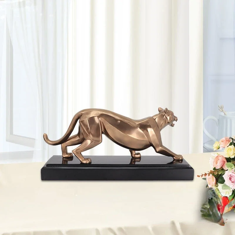 Cold-cast Copper Animal Ornaments, Living Room Wine Cabinet, Study Office Decorations, Gifts Prize, Leopard Statue