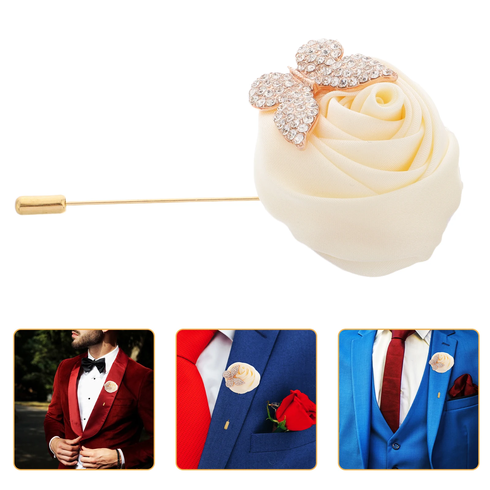 

Men Boutonniere Rose Butterfly Rhinestone Brooch Groom Groomsmen Elegant Suit Decoration Wedding Ceremony Alloy Fabric Long Term