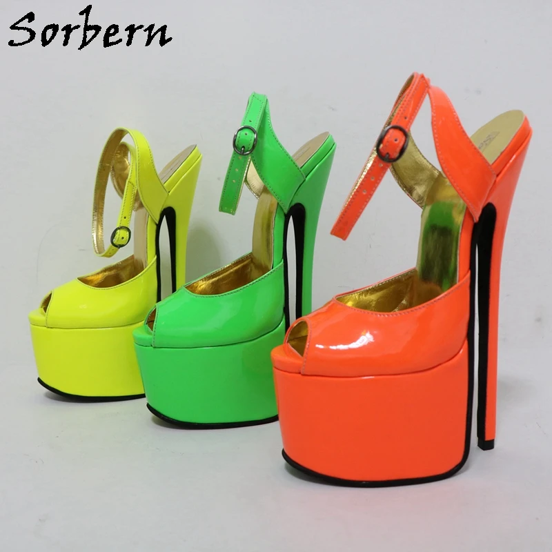 Sorbern Neon Orange 20Cm High Heel Sandals Women Slingback Summer Shoes Open Toe Ankle Strap Wrap Fetish Sissy Boy Footwear