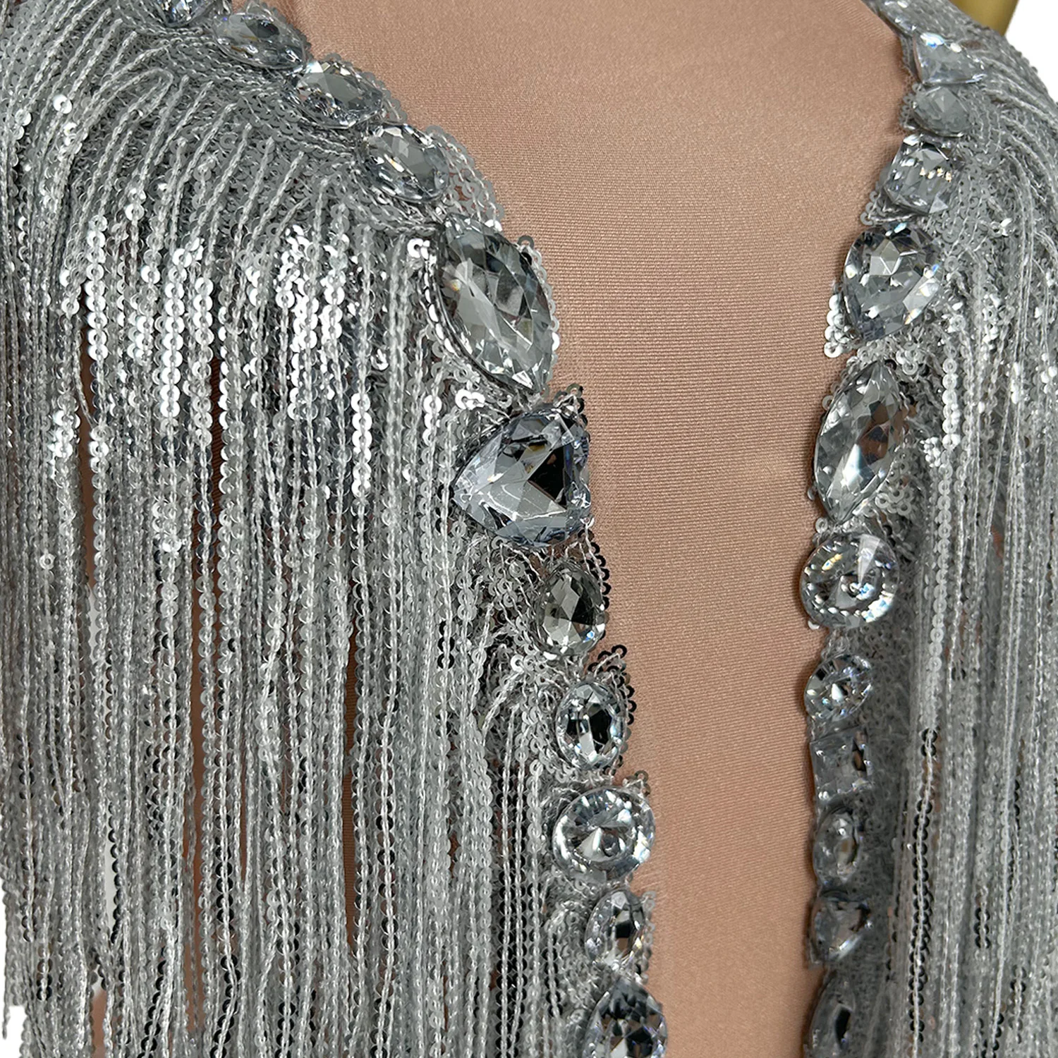 Shuye Silver Fringed Latin Dance Talent Performance Suit Female Group Backing Dance Leotard Nightclub Performance Jumpsuit