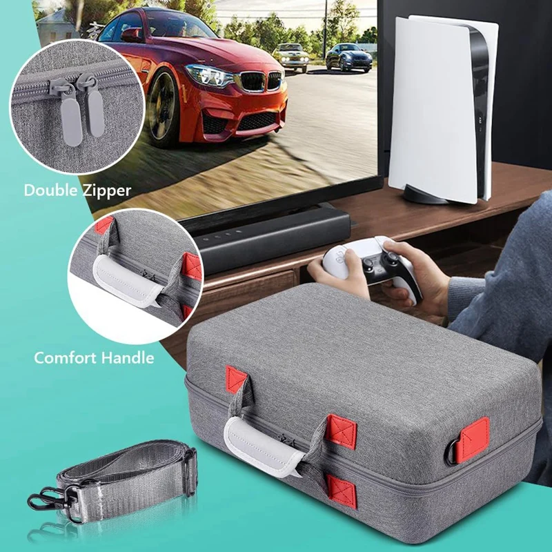 Hard Travel Carrying Case For PS5 Slim, Shockproof Storage Bag For Slim Controllers/Disk Digital Edition/Cords Durable - Gray