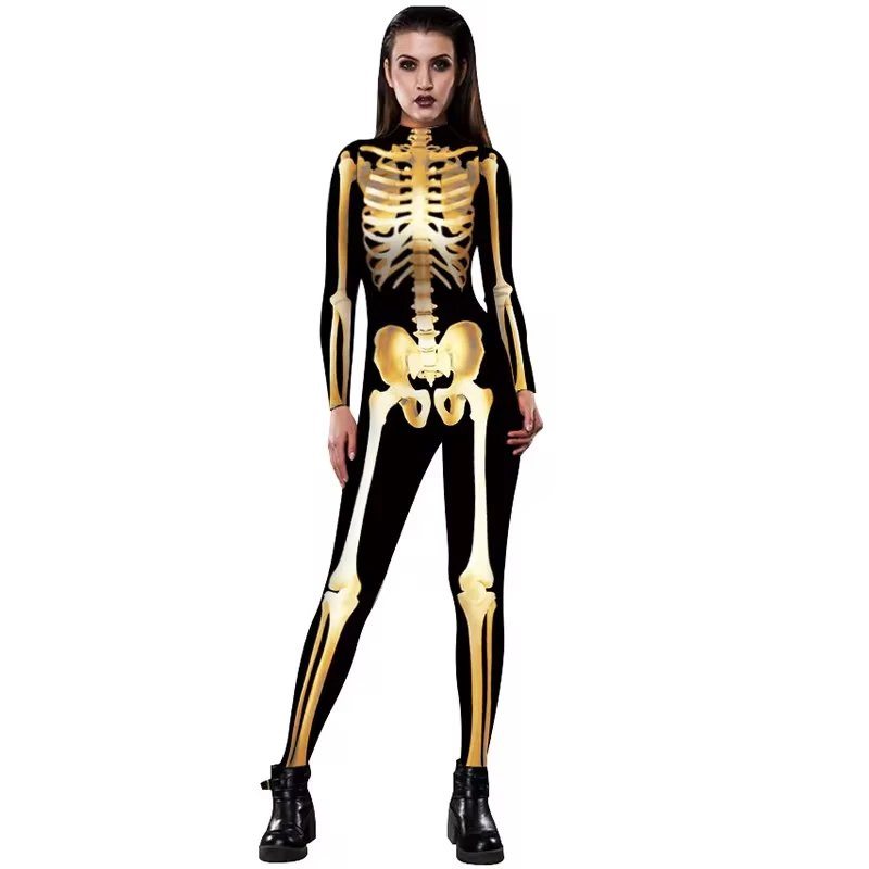 

Halloween Cemetery Role Play Costumes For Women Digital Printing Skull Skull Ghost Jumpsuit Halloween Tights Bodysuits Party