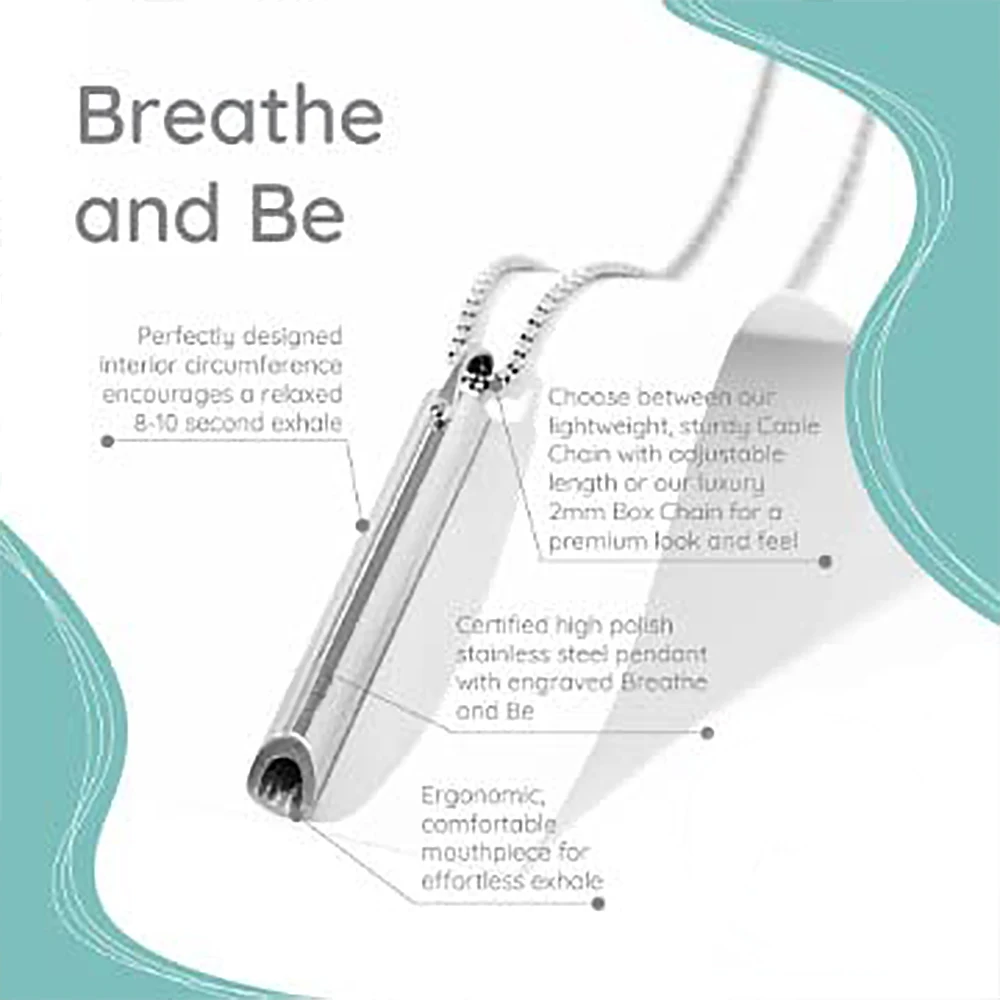 Breathing Necklace Whistle Stainless Steel Pendant for Men Women Anxiety Necklace Meditation Reducing Stress Silent Design