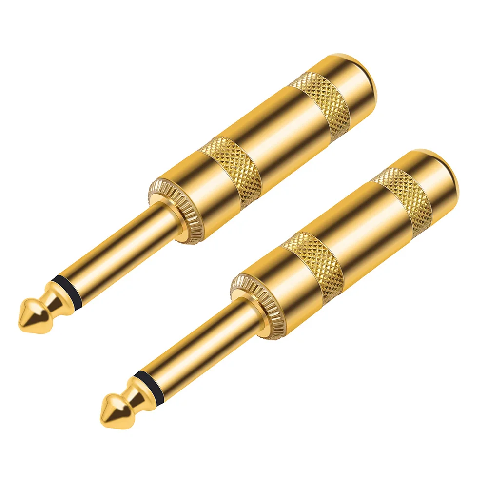 2 шт., 6,35 мм, аудио, 1/4-дюймовый штекер TS, золотой гитарный кабель, сварочная вилка, прямая головка, 90 градусов, прямоугольная вилка для дома, КТВ