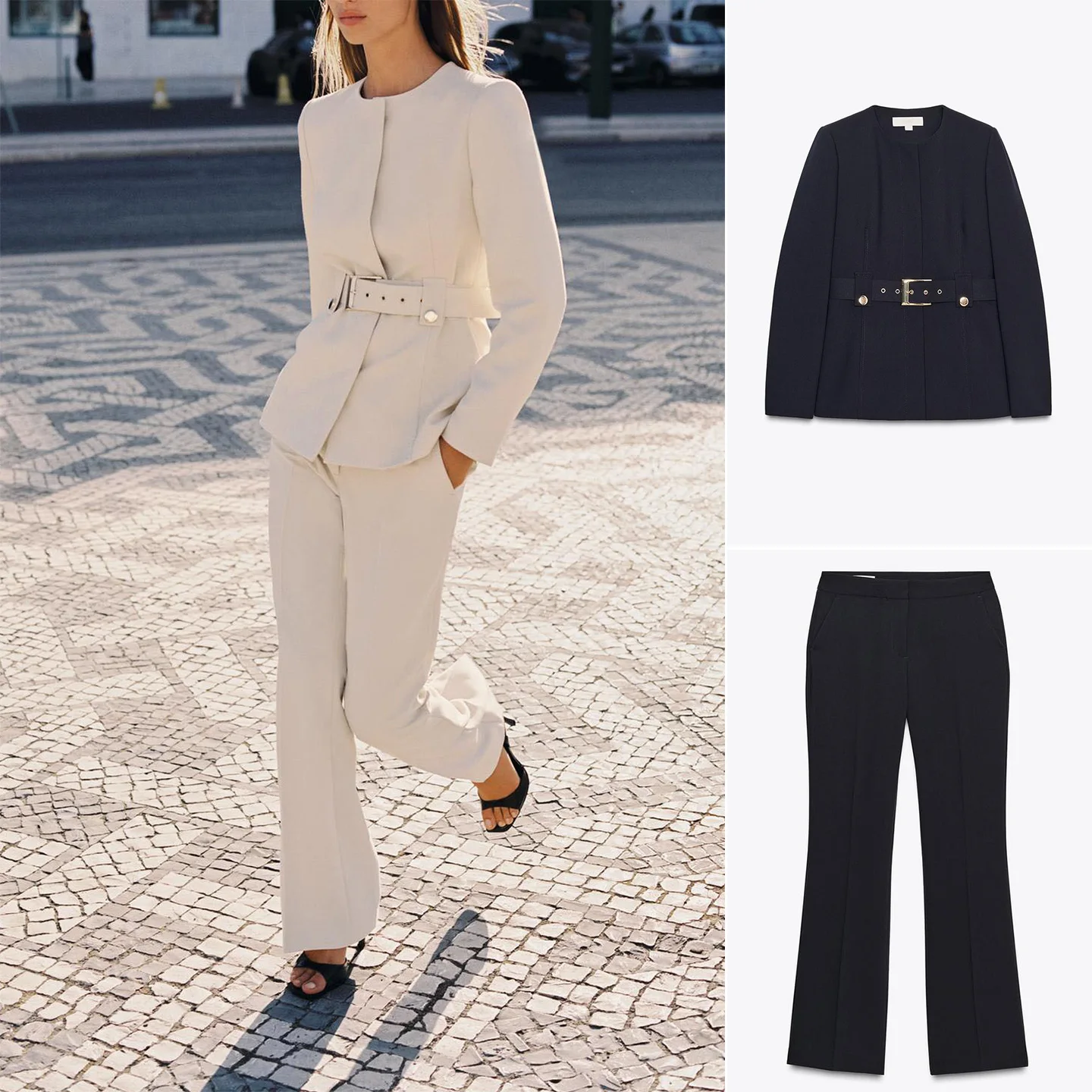 

Высокая талия, круглый галстук с подкладкой, облегающий костюм Jaet, повседневные длинные брюки, комплект из двух предметов, женская модная осенняя одежда