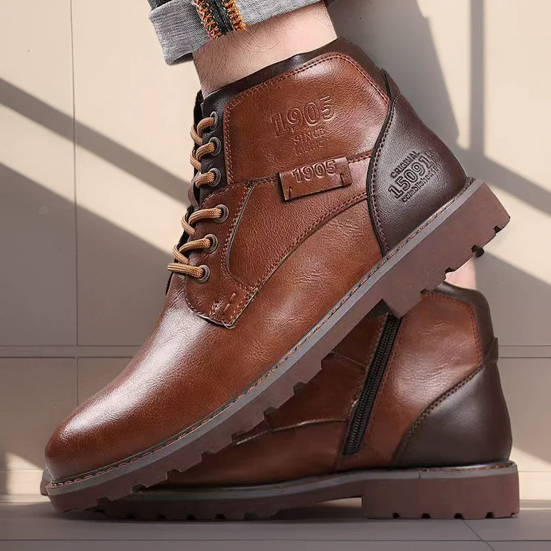 Retro Winter Shoes Men Boots Desert High Top Boot Casual Vintage Street Cool Shoe Winter Brown Leather Shoes