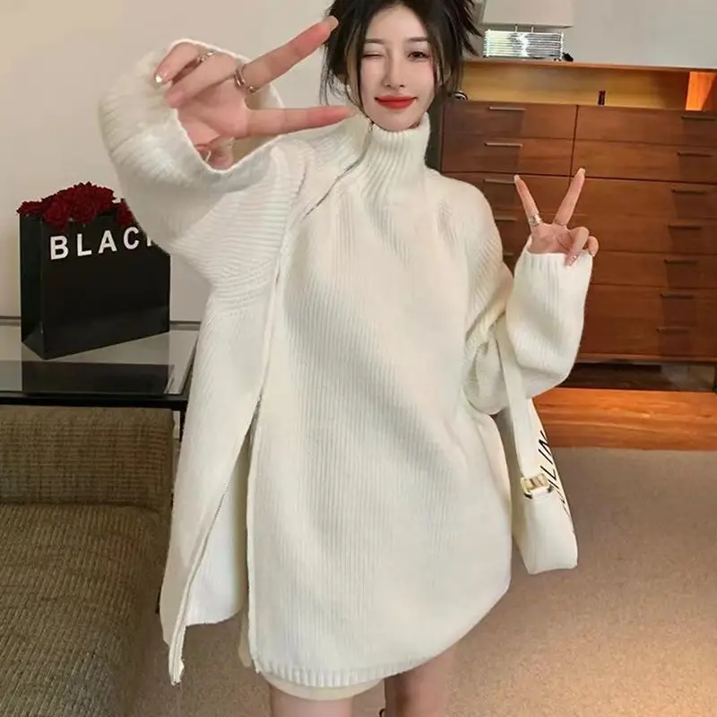 

Fashion Winter Autumn Knitting Sweaters Long Sleeve Solid All-match Slit Hem Pullovers Tops Vintage Korean Women Clothing M99
