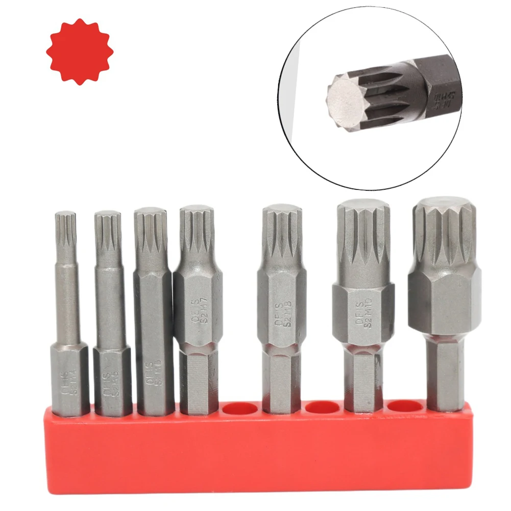 7pcs 12 Point Torx Screwdriver Bit Alloy Steel Magnetic Screwdriver  1/4\'\' Hex Shank Impact Socket Bit M5 M6 M7 M8 M10 M-12