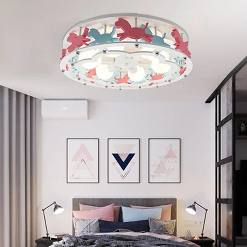 Modern Simple Warm Creative Children LED Ceiling Light Carousel Bedroom Corridor Boy Girl Art Decoration Lighting Fixture Lovely