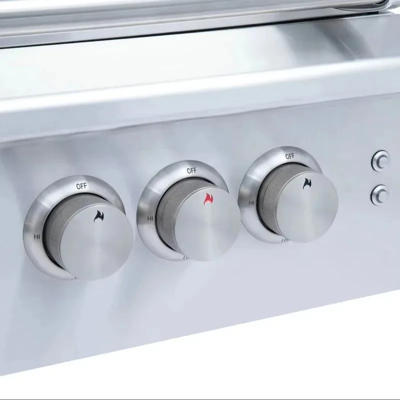 4-Burner Stainless Steel Outdoor Kitchen BBQ Grill Tabletop Built-In LPG Compatible with Rotisserie Rear Burner 32' for Home Use