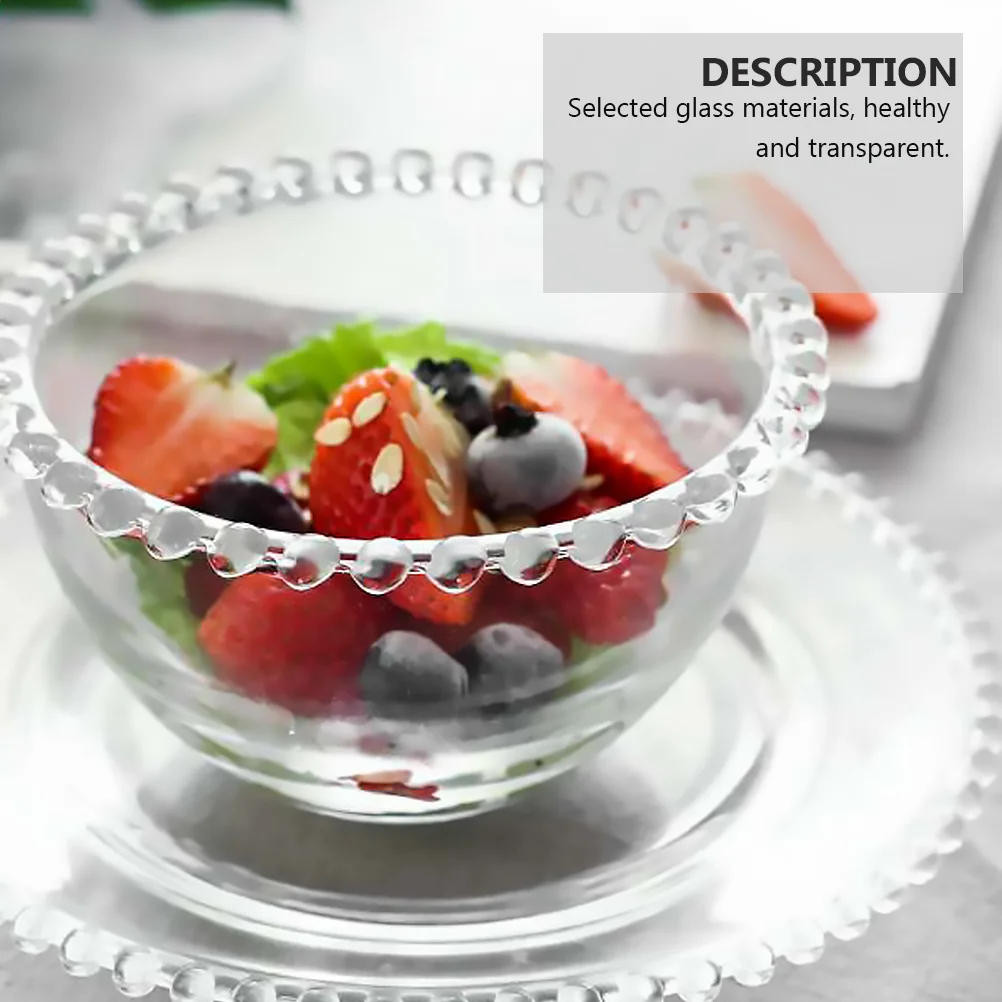 

Pearl Rim Plate Vegetable Salad Bowl Appetizer Plates Glass Dessert Serving Fruit