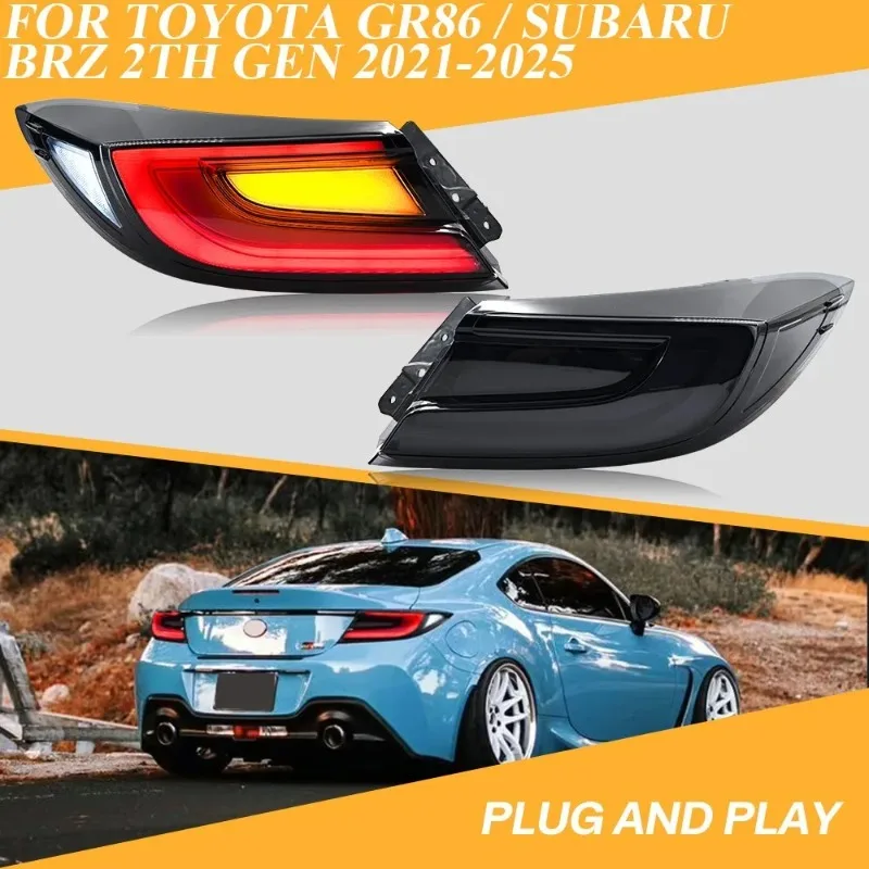 

Для Toyota GR86 Subaru BRZ ZN8 ZD8 2022-2024 пара черных светодиодных задних фонарей