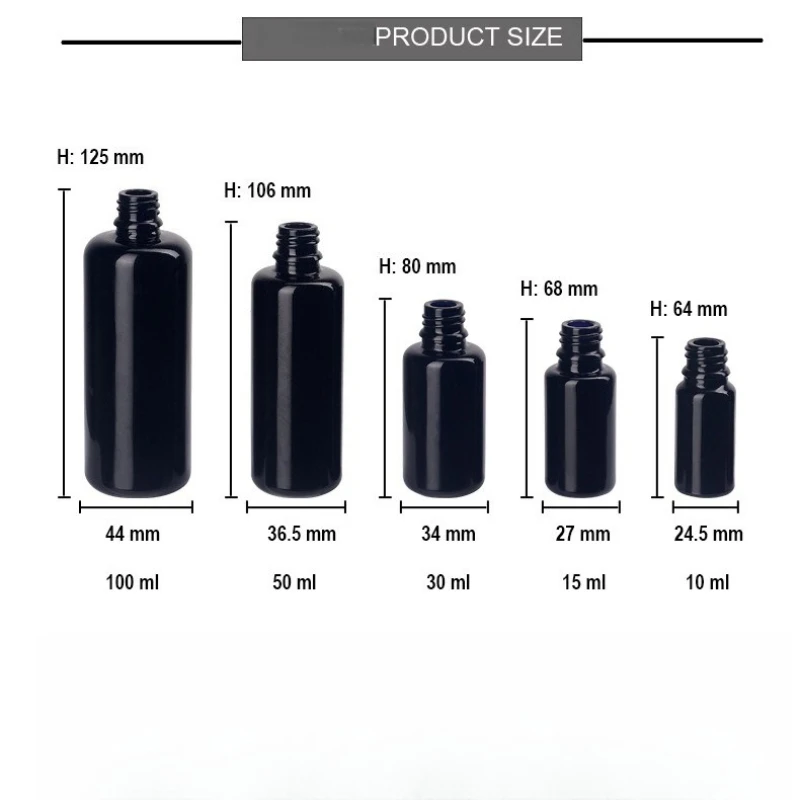 2/5/10 pezzi 10/15/30/50/100ml bottiglia di olio essenziale bottiglia di vetro nero con tappo contagocce a testa grande all'ingrosso