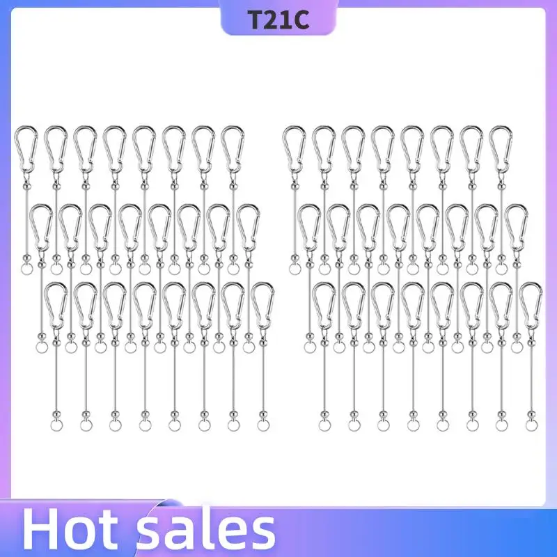 

T21C 48 Pieces Beadable Keychain Bars Silver Bead Keychain Bulk DIY Blank Keychain Bar For Bead Snap Hook Keychain For DIY