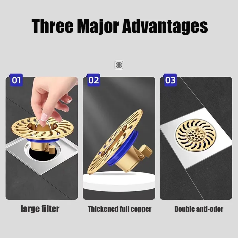 All-copper Floor Drain Shower Floor Drain Stopper Insectproof Anti-odor Deodorization Toilet Kitchen Bathroom Toilet Sewer