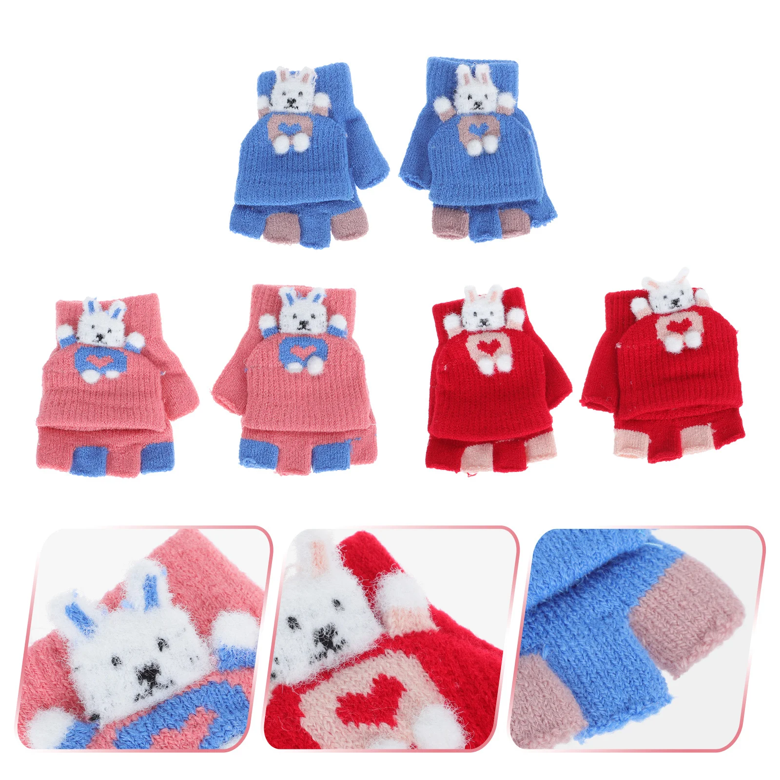 3Pairs الدافئة نصف غطاء الاصبع قفازات الاطفال عدم الانزلاق قفازات متماسكة للطقس البارد الكتابة جميل الطفل الشتاء اكسسوارات