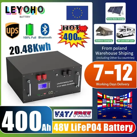 48V 400Ah LiFePO4 Battery Pack 20Kwh 6000+ Cycles 51.2V 100Ah 120Ah 150Ah 200Ah 300Ah Lithium Solar Energy Storage AKKU EU STOCK