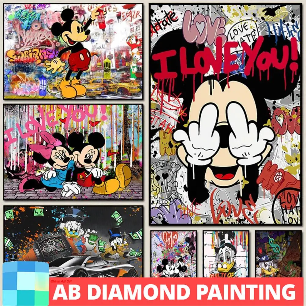 Disney Graffiti Mickey Mouse AB Northern Lights Diamond Painting Cartoon Mosaic Embroidery 5D DIY Crafts New Arrival Home Decor