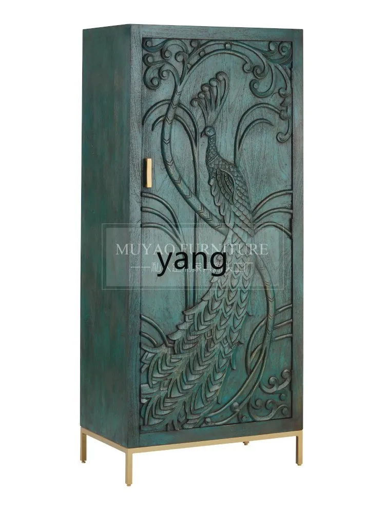 XYY retro small wardrobe American peacock carved single-door wardrobe storage cabinet antique decorative cabinet