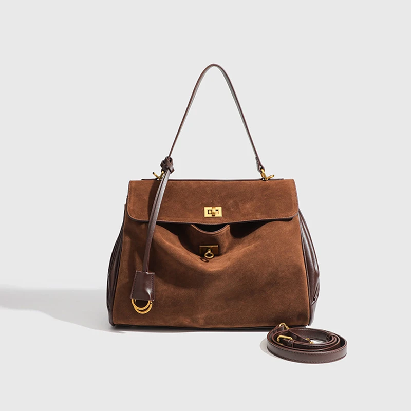 

2025 Autumn Winter Women's Suede genuine leather Bag Shoulder Handbag Large Capacity Single Tote Bag Handbag Luxury Designer Bag