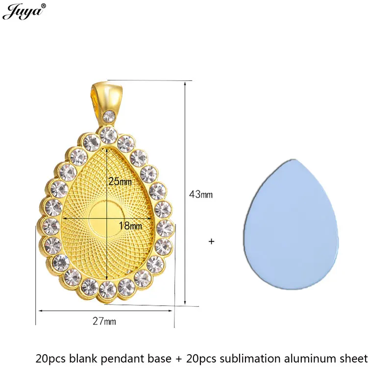20pcs/set Blank Sublimation Pendant Bezels 18x25mm Teardrop Cabochon Base Tray For DIY Heat transfer Jewelry Making Accessories