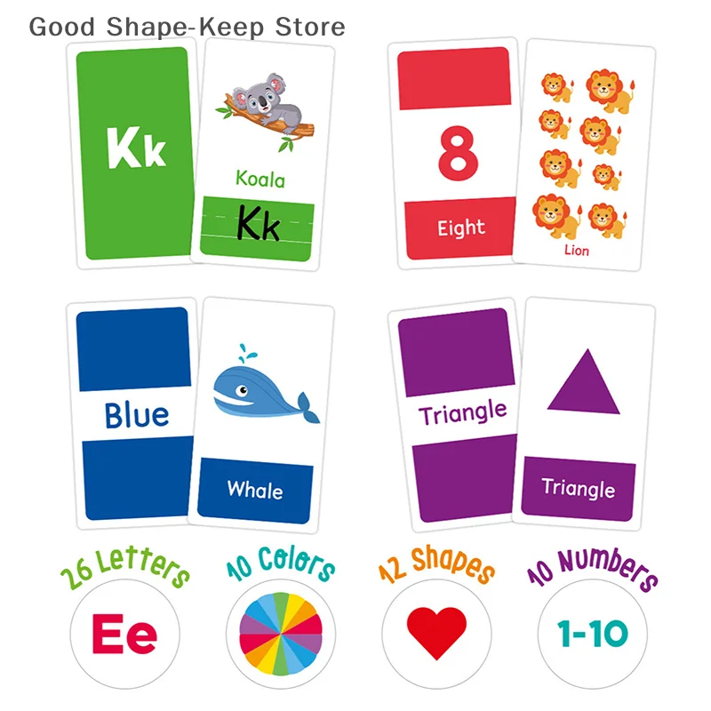 

58PCS ABC Alphabet Flashcards Baby Shapes Animals Learning Cards Games Puzzles For Montessori Early Education Toys Kids Gifts