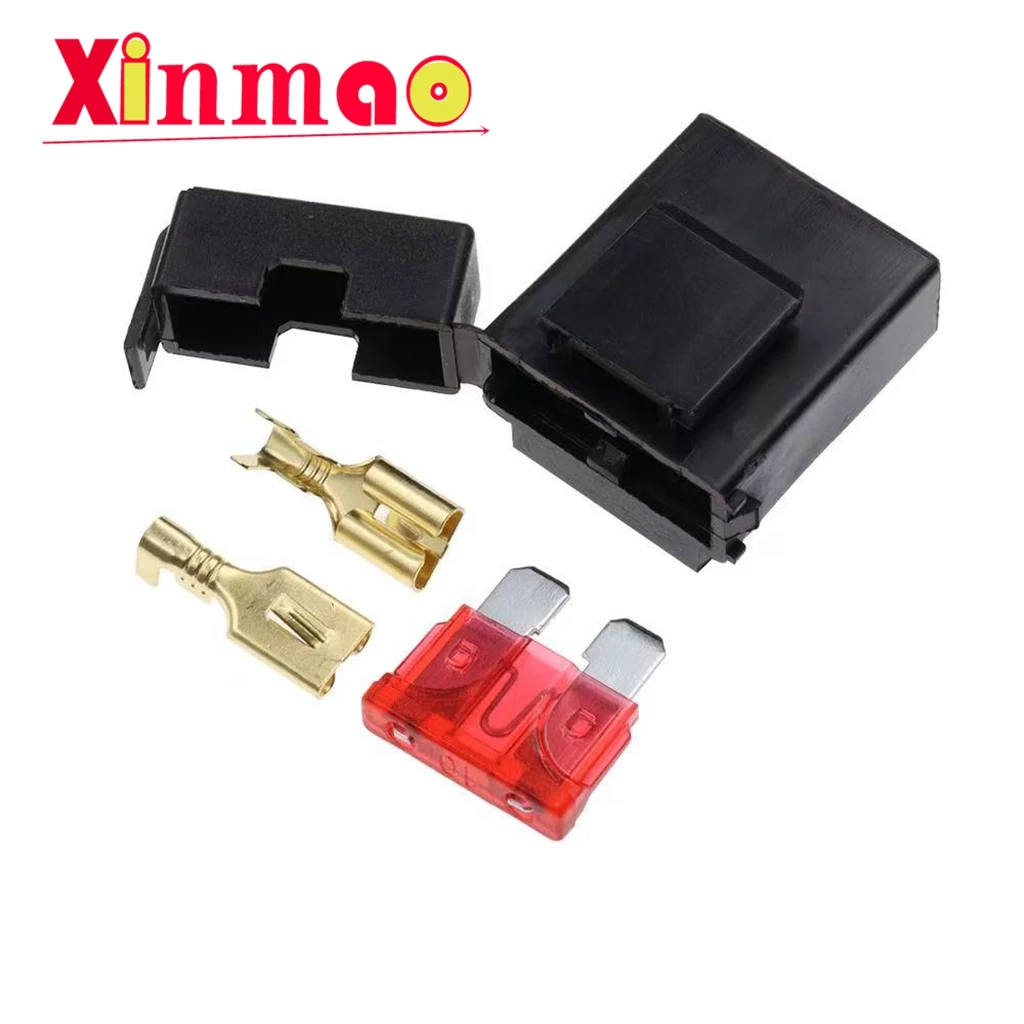 2sets Medium sized fuse, black fuse box, fuse plug holder, and gold-plated terminal on the outer shell