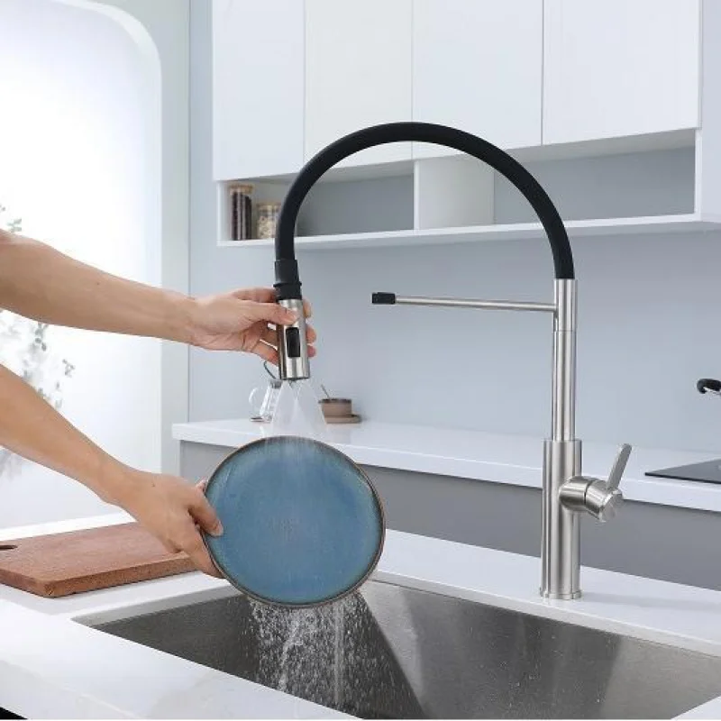 304 Stainless Steel Magnetic Kitchen Hot And Cold Water Faucet Silicone Universal Scraping Telescopic Splash-Proof Sink Faucet