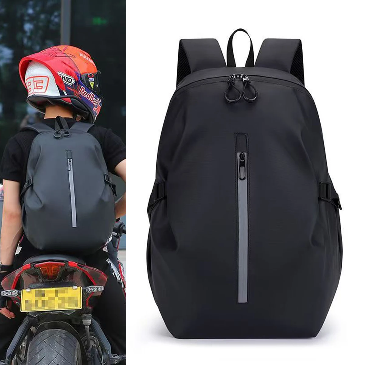 

Motorcycle Backpack for Men Waterproof Lightweight Helmet Backpack with Reflective Strip Motorcycle Riding Helmet Bag
