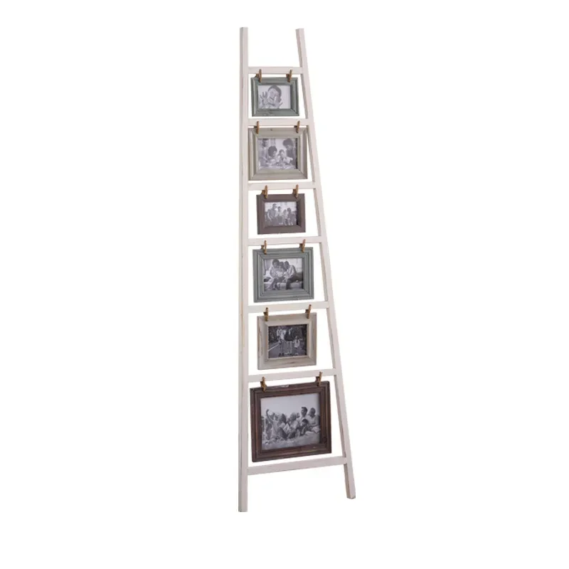 

Retro old ladder photo frame living room TV cabinet next to solid wood ornament ins wind trapezoidal wall classical decorative