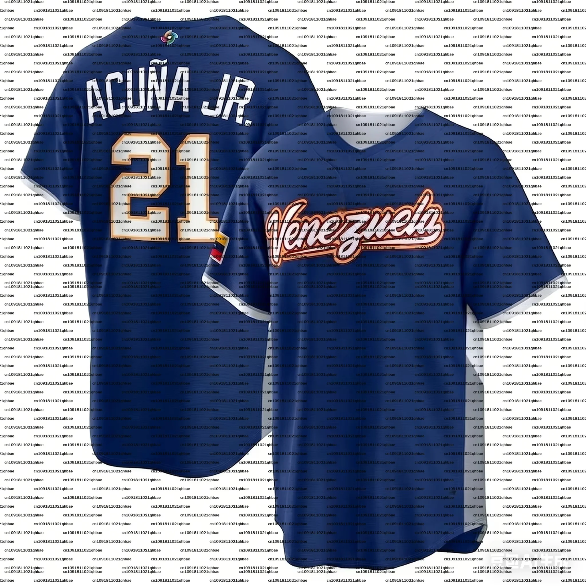Camiseta de Béisbol Azul Marino de Venezuela WBC 2026 con Impresión 3D, Ronald Acuña Jr. # 21 José Altuve # Camiseta deportiva de béisbol para hombres y niños 27