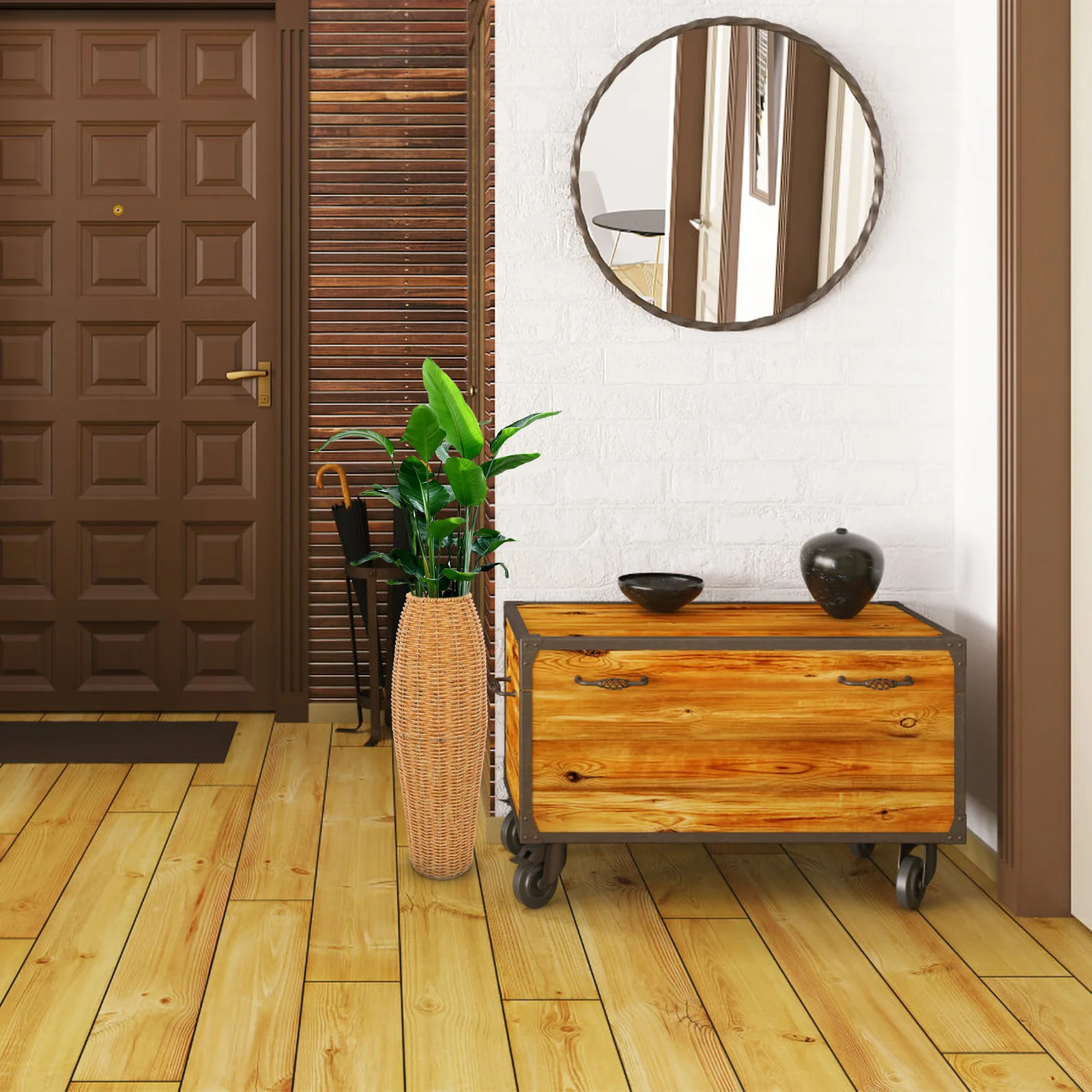 

Imitation Rattan Woven Flower Vase Premium Plastic Decorative Vase For Home Office Desktop Table Decoration Dried