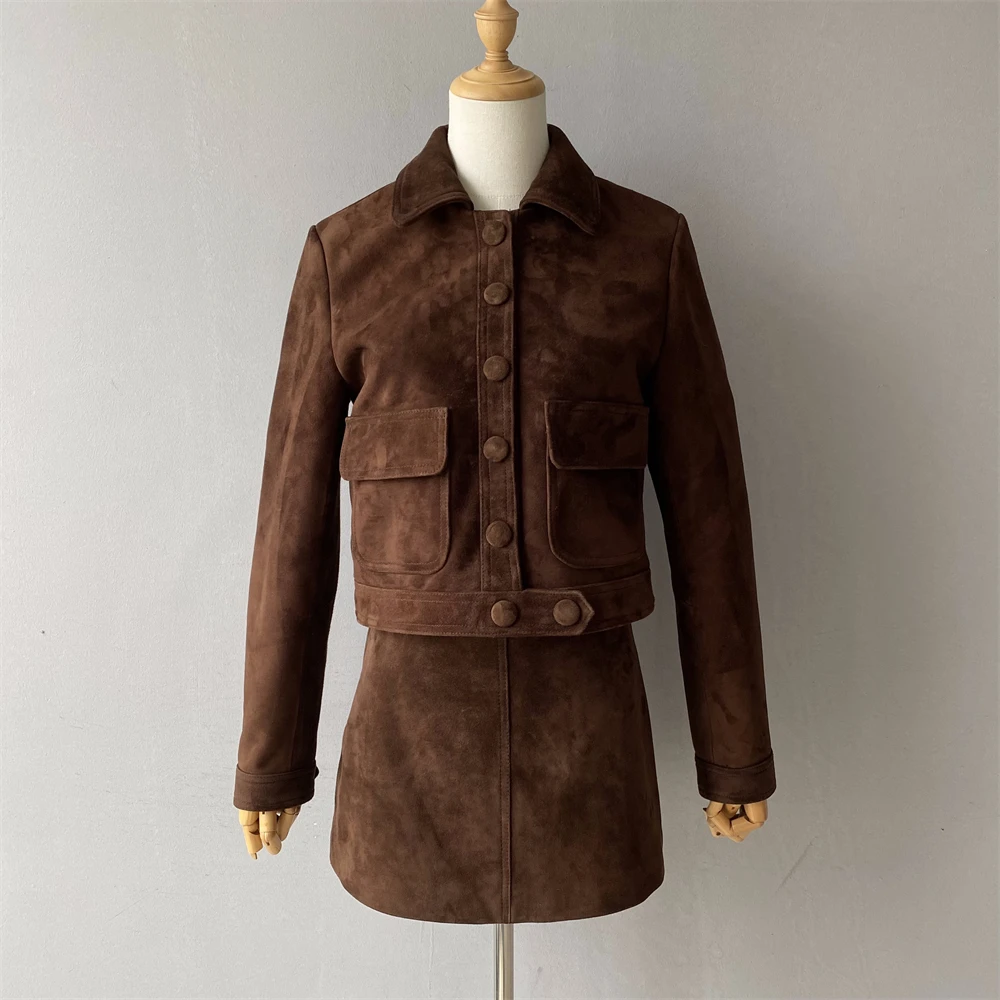 Jxwatcher femmes véritable daim cuir Blazer manteau printemps nouveauté véritable peau de mouton veste dame mode jupe courte 2025 automne