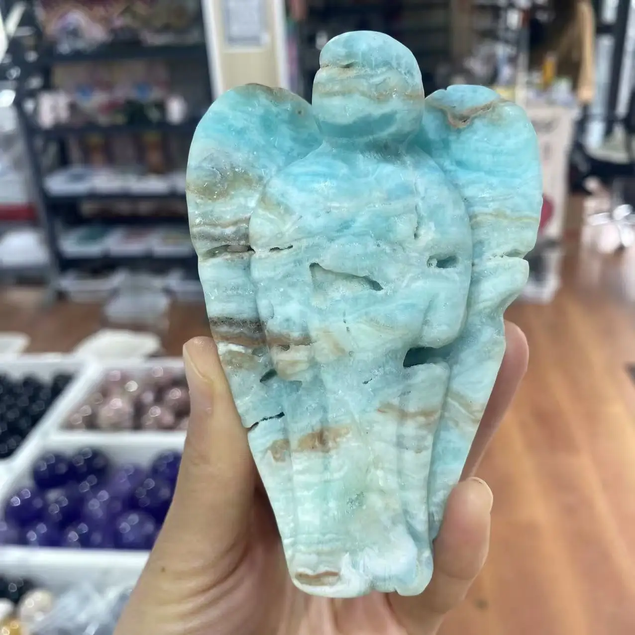 Natural Hemimorphite Crystal Angel Carving, Enhancing Vitality, Home Decoration, Demagnetization Divination, Meditation