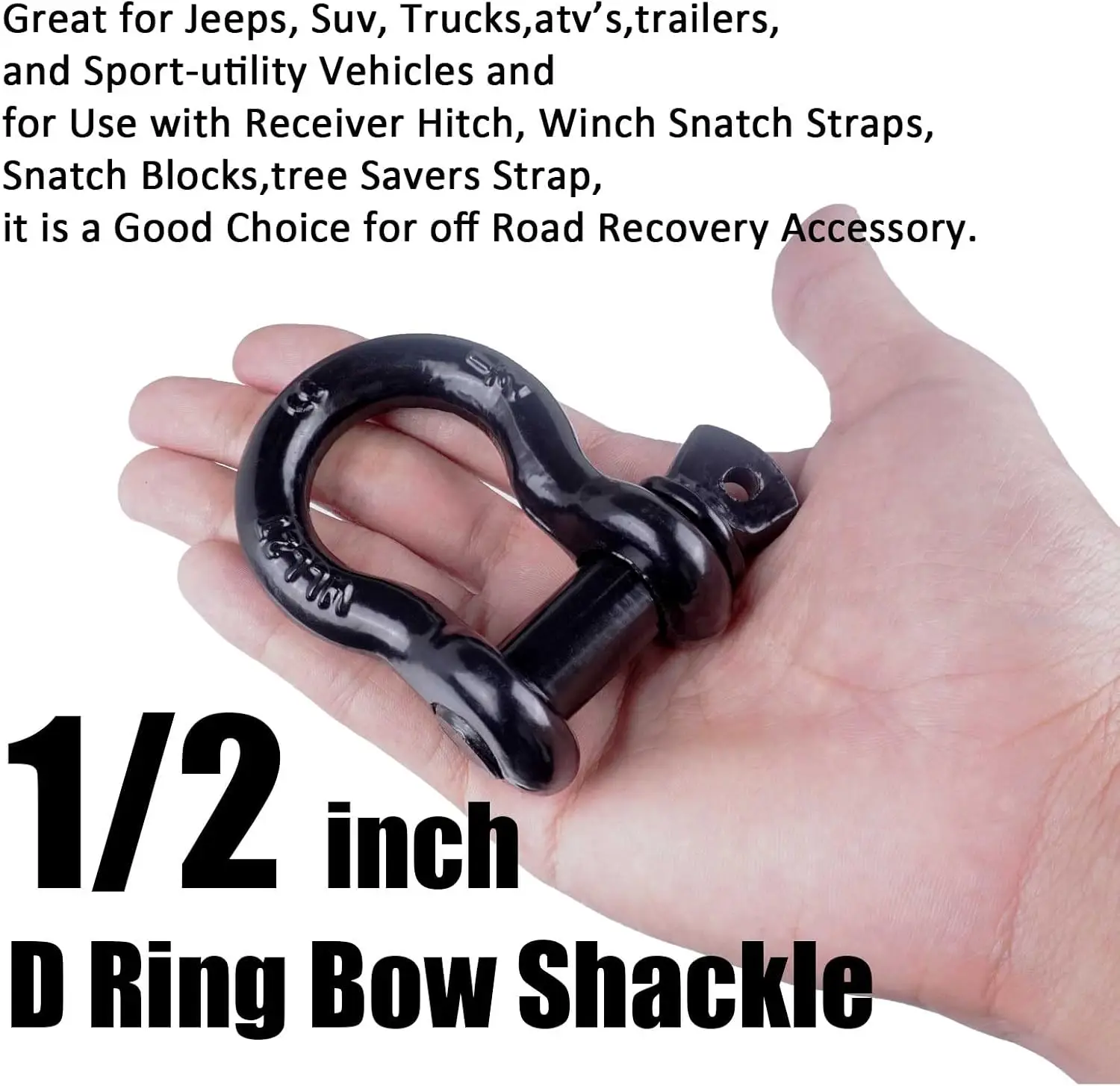 1/2" D Ring Shackle Bow Shackle with Screw Pin Clevis, 2 Ton for Tow Strap Hooks, Fits Jeeps ATVs Trucks Trailers (4 Pack) view 2