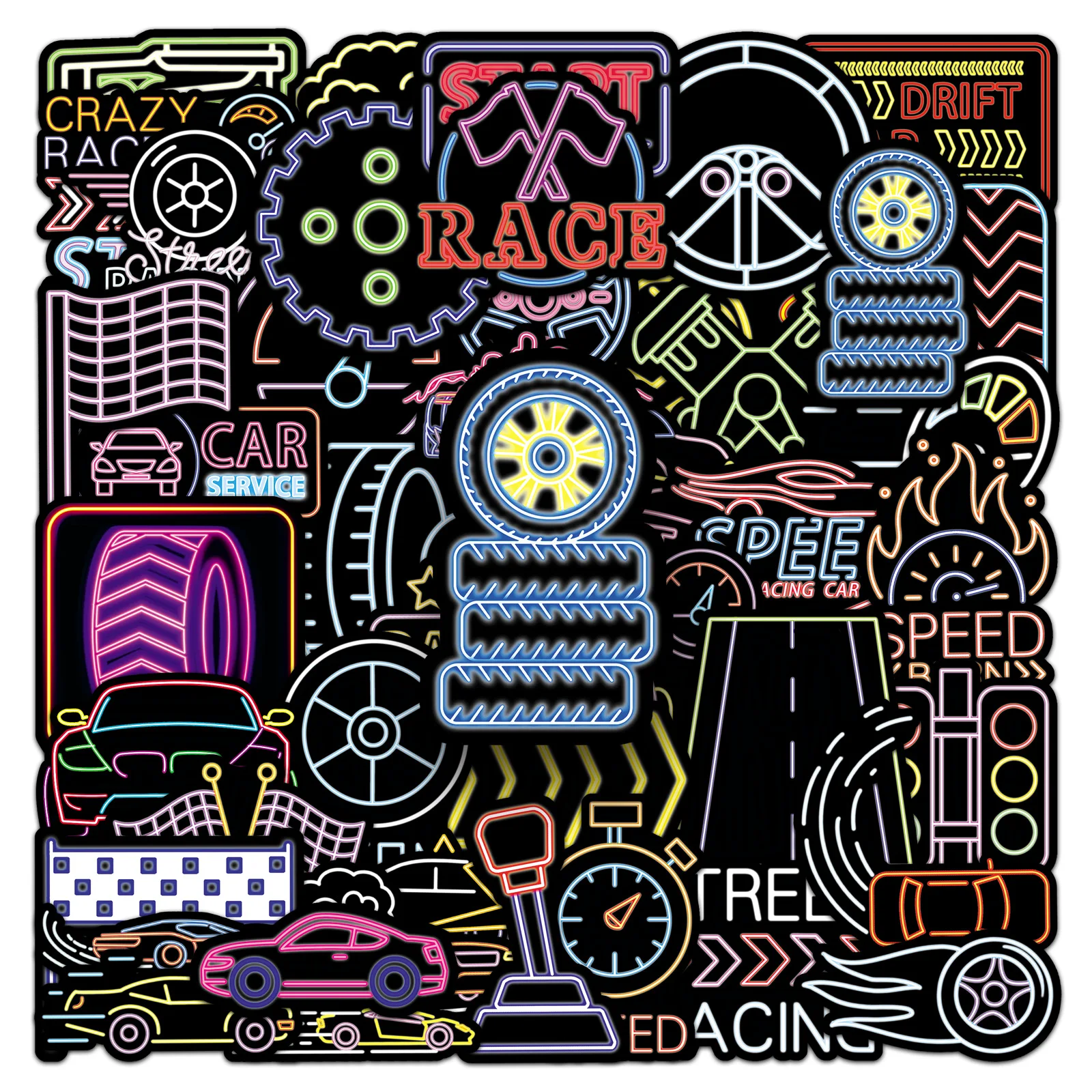 

10/50PCS Neon Racing Trendy Cool Cartoon Decorative Guitar Suitcase Laptop Thermos Cup iPad Helmet Waterproof Sticker Kids Toy