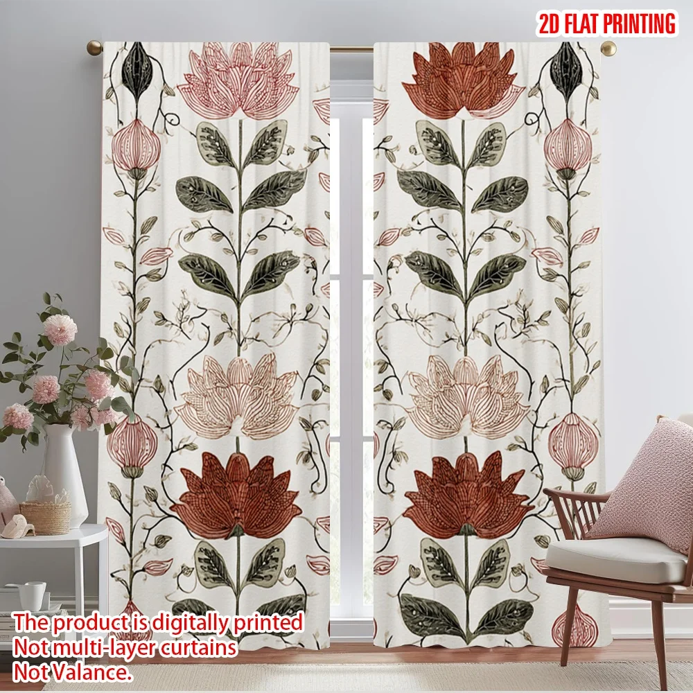 

2pcs 2D flat printing Curtain Floral Illustration Polyester Without Electricity Birthday Party for Room bedroom wall decor