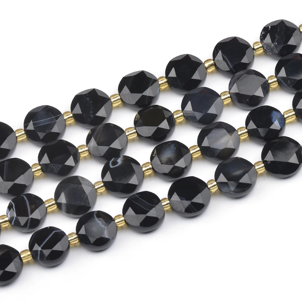 

Wholesale Natural Black Striped Agate Faceted Rondelle Loose Beads For Making Jewelry DIY Necklace Bracelet