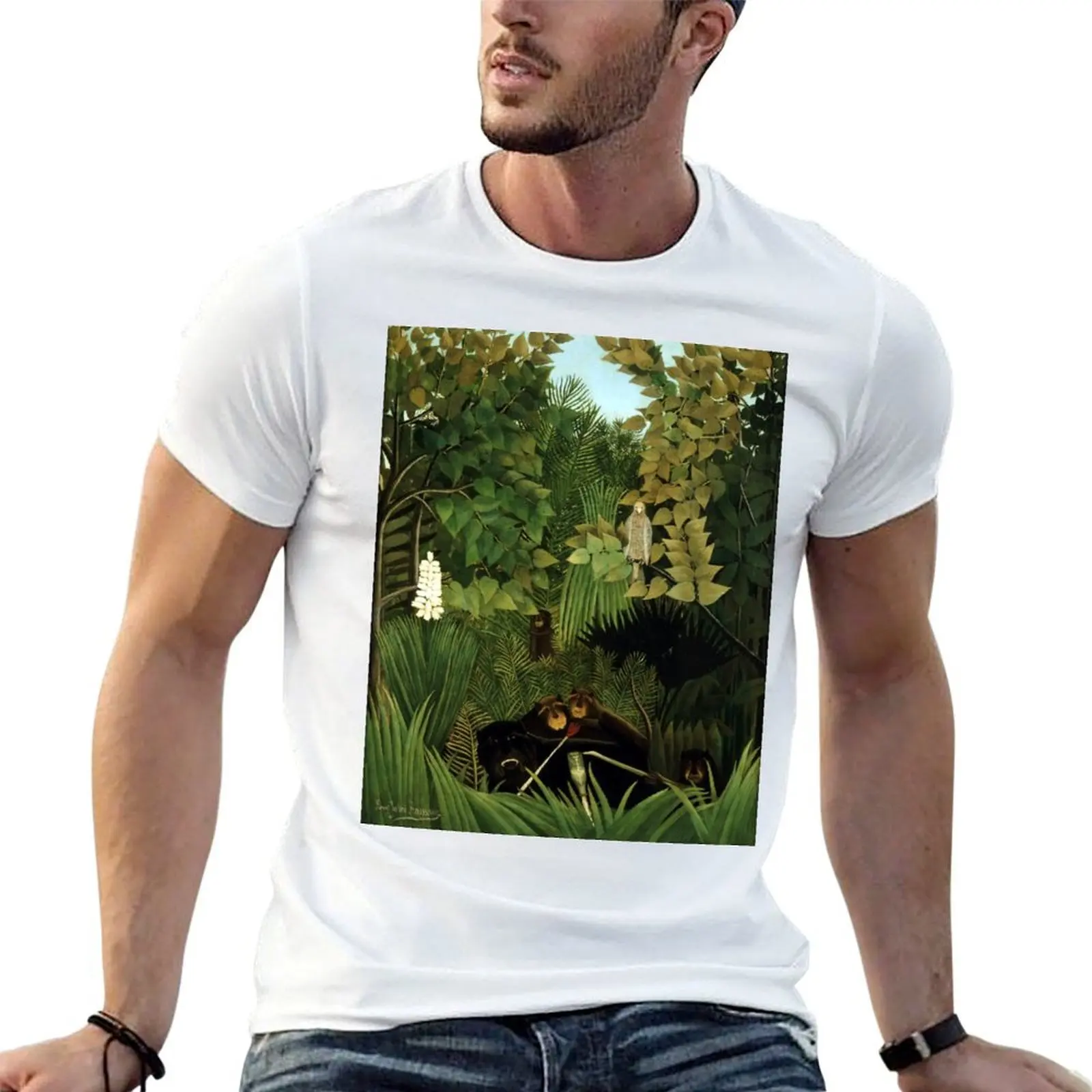 Camiseta The Merry Jesters-Henri Rousseau, camisetas personalizadas para hombre, camiseta gráfica divertida de algodón para hombre